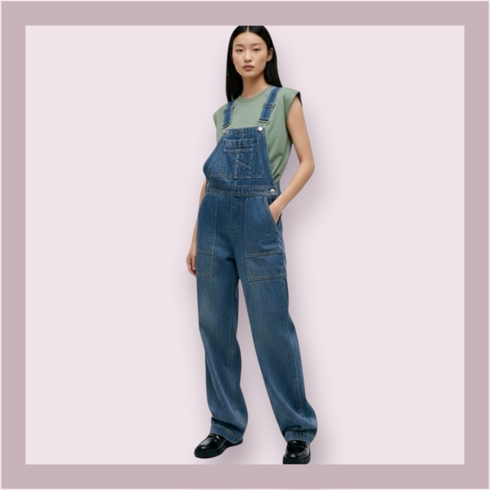 Goelia Mid Denim Straight Full Length Overalls
